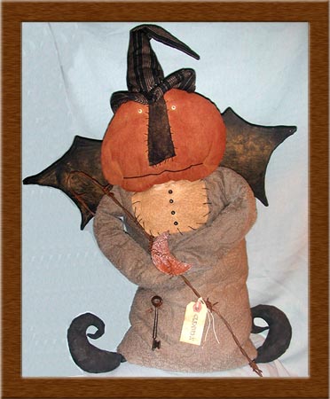 Cleavon Creeps-Cleavon Creeps, Halloween, witch, pumpkinhead, primitive, bat wings, barbwire,