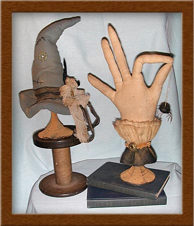 Bewitchin' Pair-hat, hand, Bewitchin' Pair, make-do, primitive, candlesticks