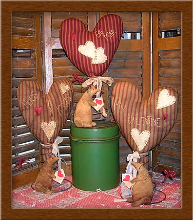 Special Delivery-mouse, heart, letter, Special Delivery, primitive, ticking, muslin, Valentine