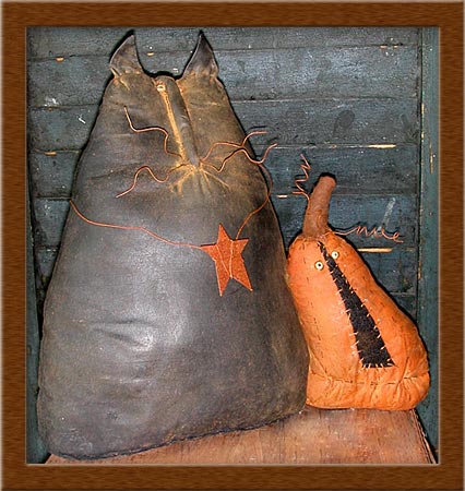 Mulrooney and Ira-cat, pumpkin, Mulrooney and Ira, primitive, 