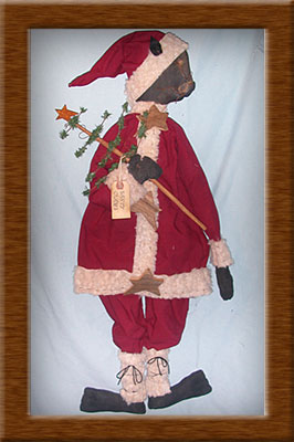 Santy Claws-cat, Santy Claws, painted, muslin, Christmas, homespun, primitive,