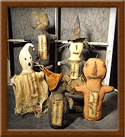 Halloween Stump Dolls-stump dolls, witch, cat, crow, pumpkin, ghost, Halloween, Halloween Stump Dolls, primitive