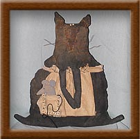 Auntie Tea and Snack-cat, painted, muslin, mouse, snack, Auntie Tea, primitive