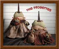 Frogette Witches-frogs, witch, Frogettes, primitive, Minnie, Pearl, pumpkin