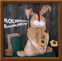 Huckleberry Bunsburrow-bunny, rabbit, primitive, Huckleberry Bunsburrow, huckleberry, flowers